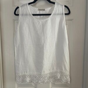 Laura Bianchi White linen macrame trim sleeveless top size small